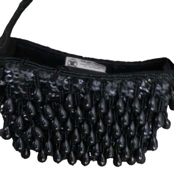 LA REGALE Black Formal tear drop Beaded Sequin mini bag Clutch NWT - Picture 1 of 13